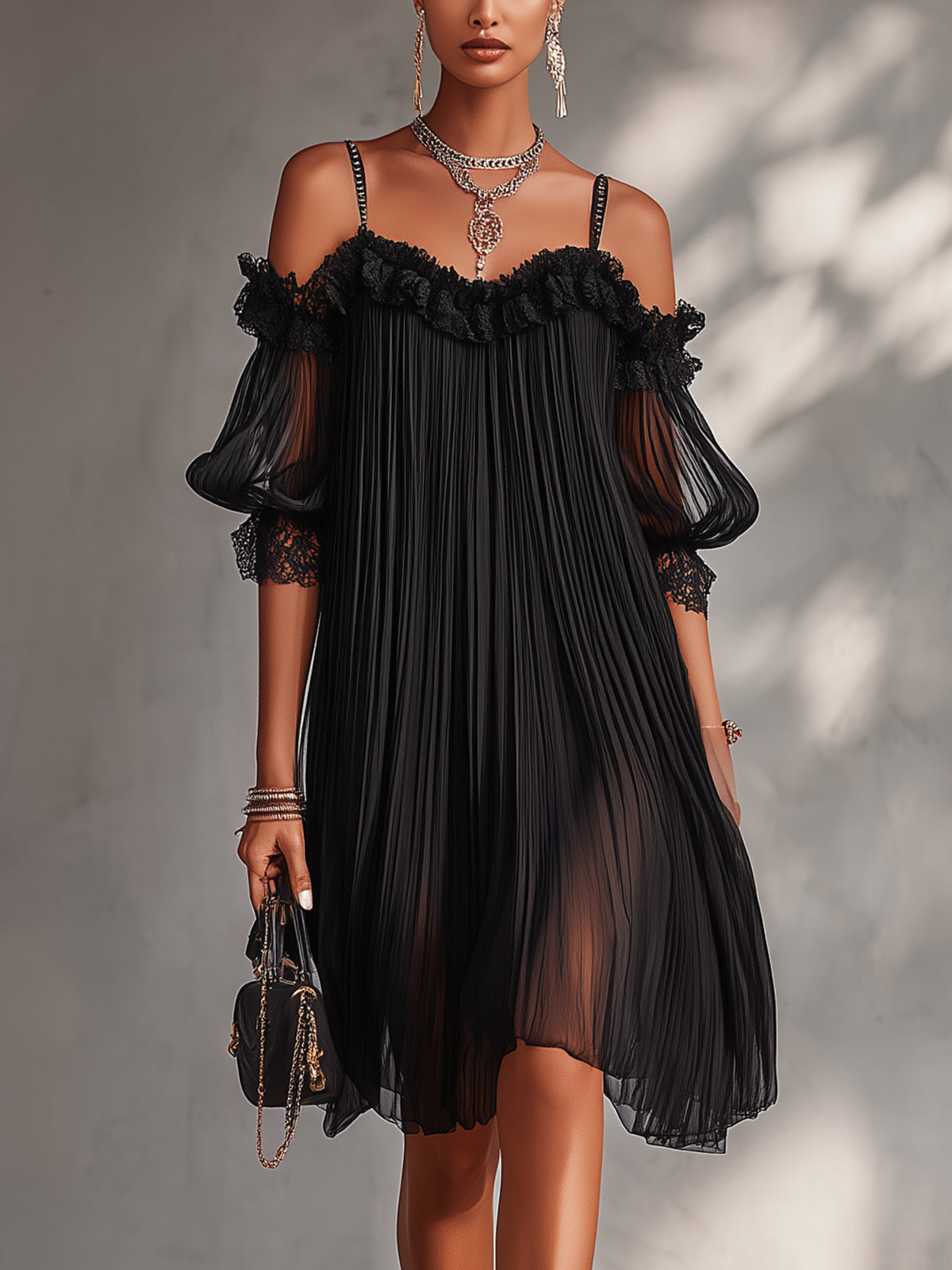 Victoria | Minivestido negro con hombros descubiertos y encaje